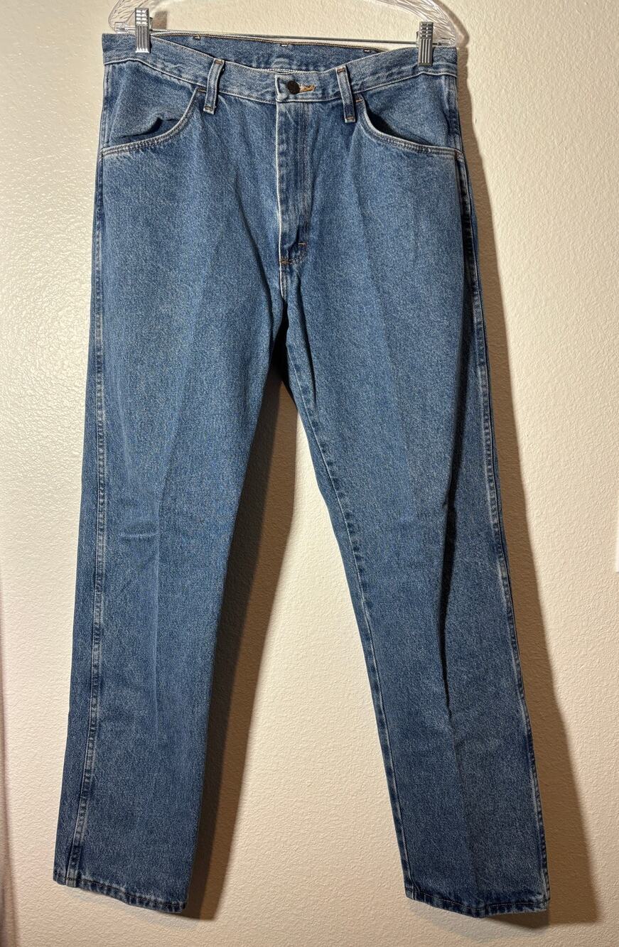 Rustler Men's Size 34X32 Straight Leg Denim Blue Jeans 87619SW Medium Wash